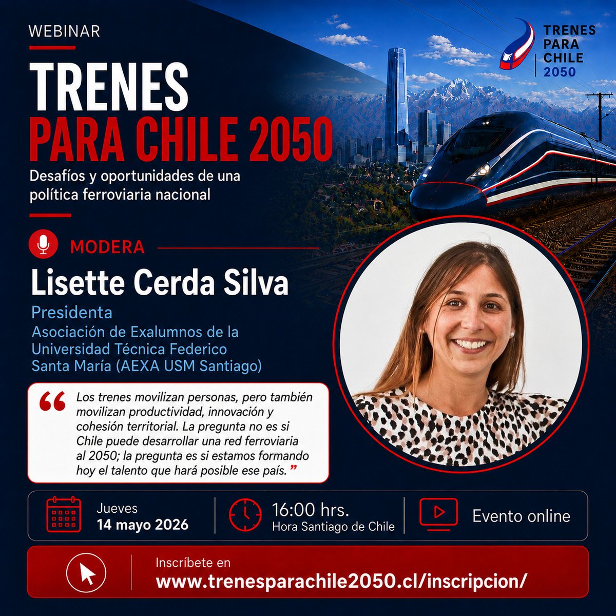 trenes_chile_50's tweet photo. "Los trenes movilizan personas, pero también movilizan productividad, innovación y cohesión territorial. La pregunta no es si Chile puede desarrollar una red ferroviaria al 2050; la pregunta es si estamos formando hoy el talento que hará posible ese país"

https://t.co/rwqh89bMKa https://t.co/u3qws3XoV9