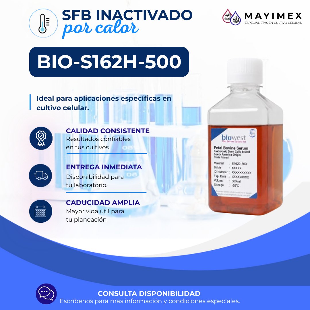 MAYIMEX_MEXICO's tweet photo. 🔬 BIO-S162H-500 disponible

SFB inactivado por calor
✔️ Entrega inmediata
✔️ Caducidad amplia
📩 Escríbenos
#SFB #CellCulture #Biotech https://t.co/OiHX4Cq7y1