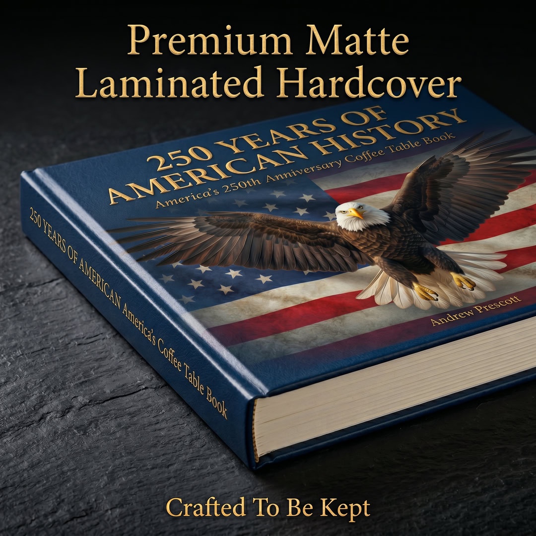 ProudPatriots1's tweet photo. This isn’t a cheap history book.
It’s a collector’s piece.
200 pages. Premium materials. Stunning full-color visuals.
A book designed to sit on your table — and start conversations.
Own the story of America.