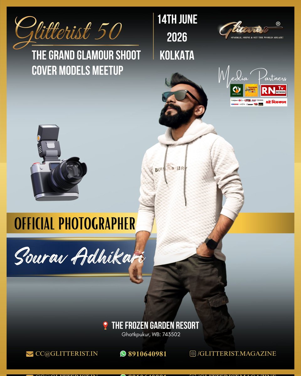 GlitteristMag's tweet photo. Welcome Sourav Adhikari as The Official Photographer of Glitterist 50: The Grand Glam Shoot and Cover Models Meetup Event 

#registernow #KolkataEvents #FashionEvents #GlitteristMagazine #photographer https://t.co/wDs7uGuAi6