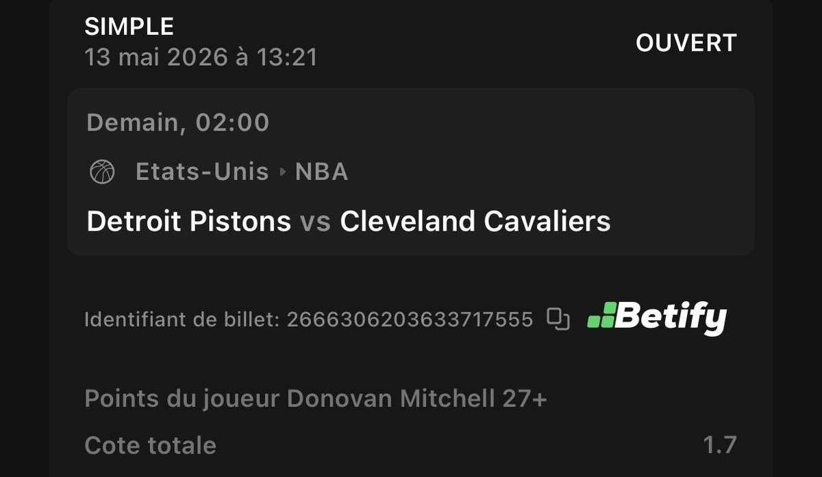 theo69prono's tweet photo. #NBA 

🔸 Mitchell +26.5 PTS @1.70 1%

Mitchell a enfin lancé ces Playoffs et adore ce matchup
31/35/43 points sur les 3 derniers matchs de la série
2 partout, match crucial pour la suite de la série

✅Pour bet sur le même book : https://t.co/07s0lZzqBK

♻️❤️ si tu suis https://t.co/bNiEYgS3LU