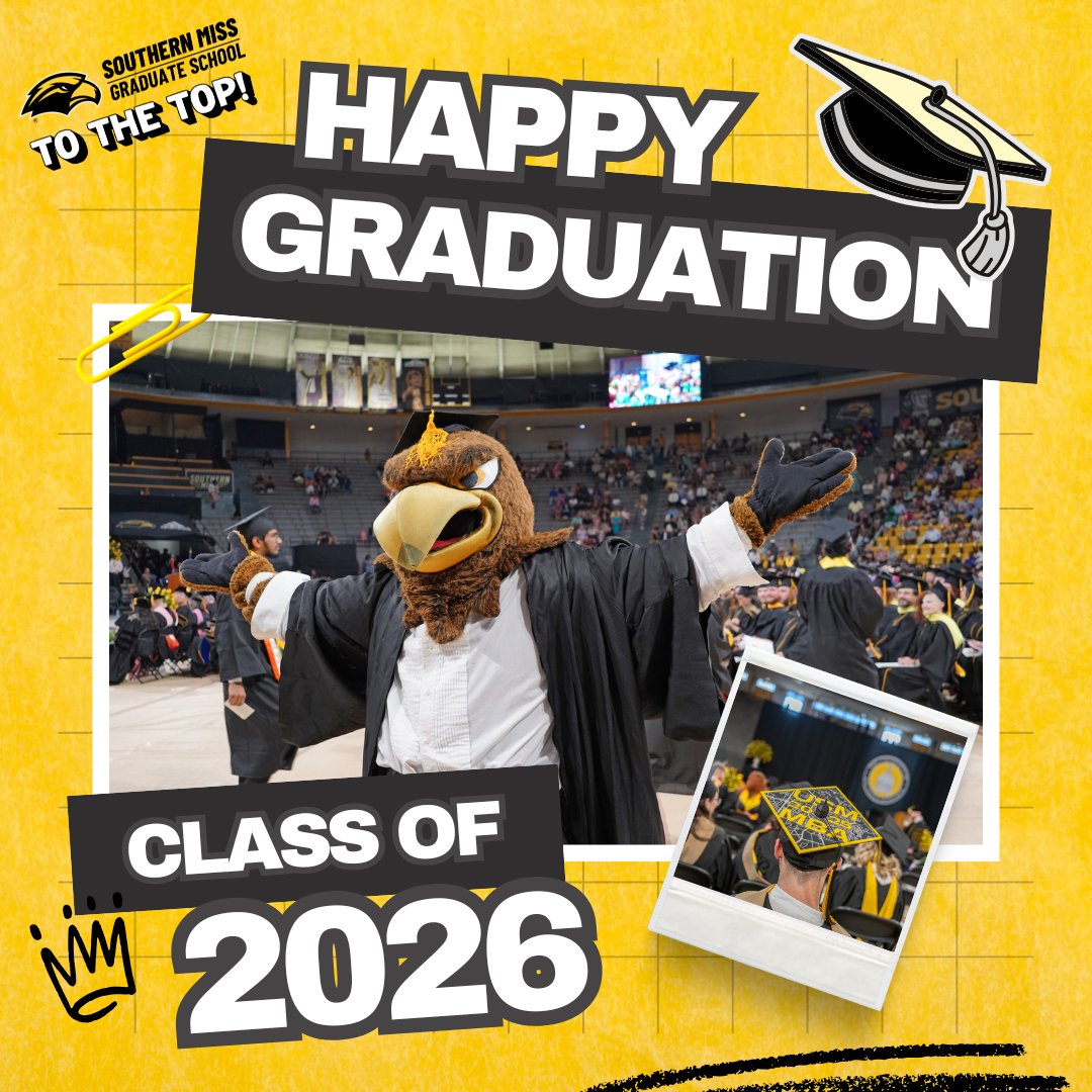 USM_GradSchool's tweet photo. Happy Graduation Day to all from the Southern Miss Graduate School!

#usmgraduateschool #southernmissgraduateschool #smttt 🦅 https://t.co/IB4pRNSgrp