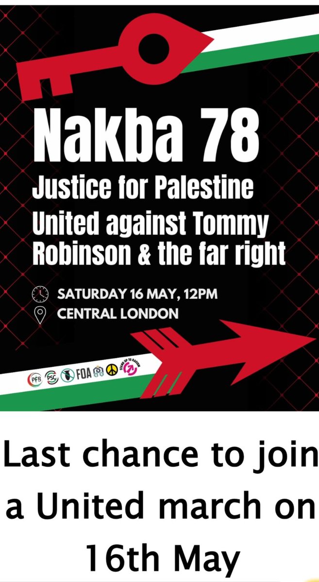 NottinghamSUTR's tweet photo. 📍This Saturday 16th May 📍Nottingham Stand Up To Racism has organised coaches with the local Palestinian Solidarity Campaign. WE are the majority and we REJECT far right hate and attempts to divide us!
To book a ticket, or make a donation please contact:

info@nottmsutr.co.uk https://t.co/qUihtzlgUL