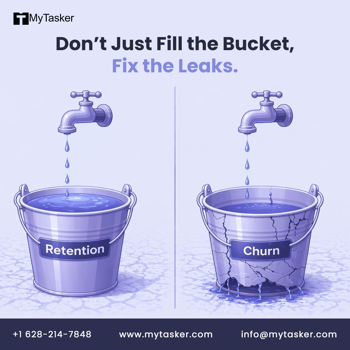 MyTasker's tweet photo. Most businesses focus on getting more customers.
Very few focus on why customers leave.

That’s the leak.

You can spend thousands on ads, funnels, and outreach…
But if your customer experience is broken, growth becomes expensive.

The smartest businesses don’t just pour more water into the bucket.
They fix the cracks first:

• Slow response times
• Poor customer support
• Lack of follow-up
• Inconsistent communication
• Ignoring customer feedback

Retention is what compounds business growth.
Because keeping a customer is always cheaper than finding a new one.

Fix the leaks. Then scale.

Read More 👉https://t.co/ESP6pyg91M

#CustomerRetention #BusinessGrowth #CustomerExperience #Churn #VirtualAssistant #BusinessStrategy #CustomerSupport #StartupGrowth