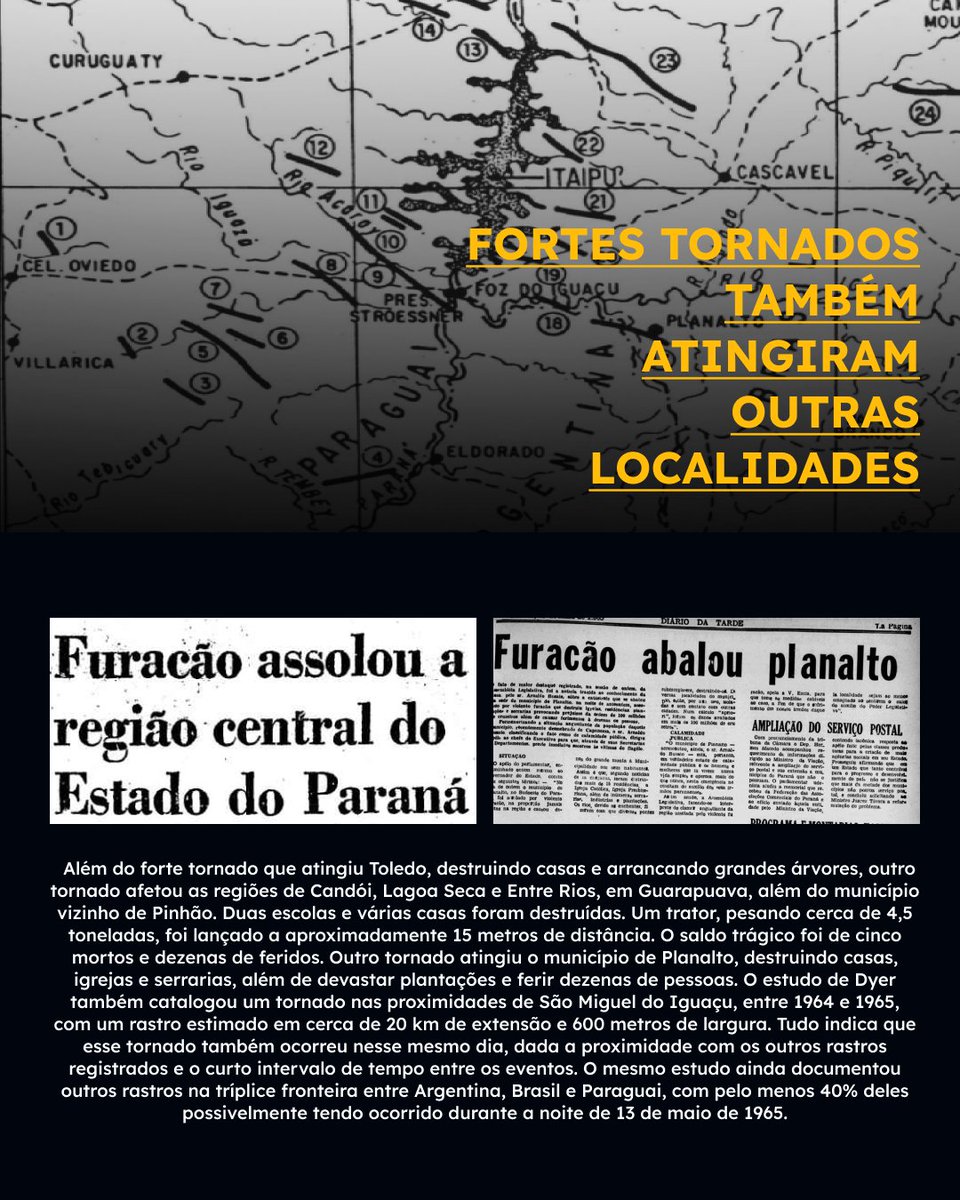 _StormNado's tweet photo. Há exatos 61 anos, pelo menos três tornados ocorreram no Paraná, deixando um saldo trágico de cerca de oito mortos e dezenas de feridos. A tríplice fronteira entre Argentina, Brasil e Paraguai possivelmente enfrentou um notável outbreak de tornados durante a noite de 13/05/1965. https://t.co/I4O6B9n6cc