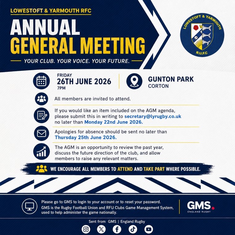 LYRUGBY's tweet photo. LOWESTOFT &amp; YARMOUTH RUFC AGM 2026 #Pitchero
https://t.co/wyejPhyoyZ https://t.co/RxN9TMAKrO