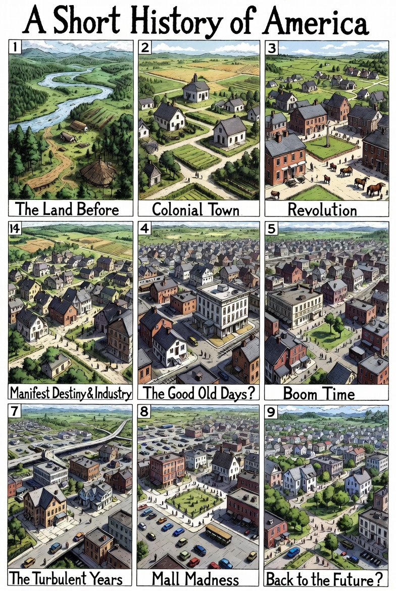 deangunderson's tweet photo. #CNU34 11 seconds, that's how long Grok took to make this image. I asked it to draw R Crumb's satirical History of America drawing as a sketch drawn by Chris Ritter working for @DPZCoDESIGN https://t.co/bwaeQf1H5N