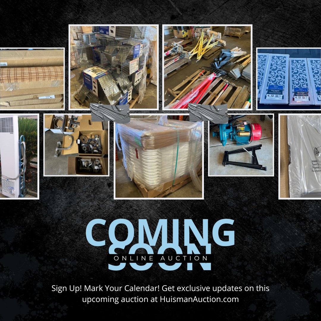 huismanauction's tweet photo. 👀 What’s coming next?

A new auction is on the way—tools, equipment &amp; more.

Catalog dropping soon. Stay tuned.
🌐 https://t.co/CkNCepnS4U

#ComingSoon #AuctionTeaser #BidOnline https://t.co/p7naAMNmRL