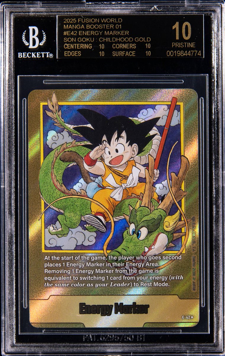 GoldinCo's tweet photo. Goku in Black Label…enough said! 🔥 

Bid now: https://t.co/TqDAtCeJL1

This 2025 Dragon Ball Fusion World Manga Booster 01 Energy Marker Gold Son Goku : Childhood - BGS PRISTINE/Black Label 10 - Pop 2 is available now in our Spring TCG and Manga Elite Auction. https://t.co/Azkz54h6fJ