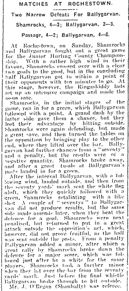 HurlingHistory's tweet photo. On this day in the Jubilee Year of 1934 @GAAShamrocks and @Ballygarvangaa clashed in the South-East (@CarrigdhounGaa) Junior Hurling Championship with victory going to the Shamrock by two clear goals #corkhurlinghistory #Shamrocks 🟩⬜️ https://t.co/Wfg84txnnM