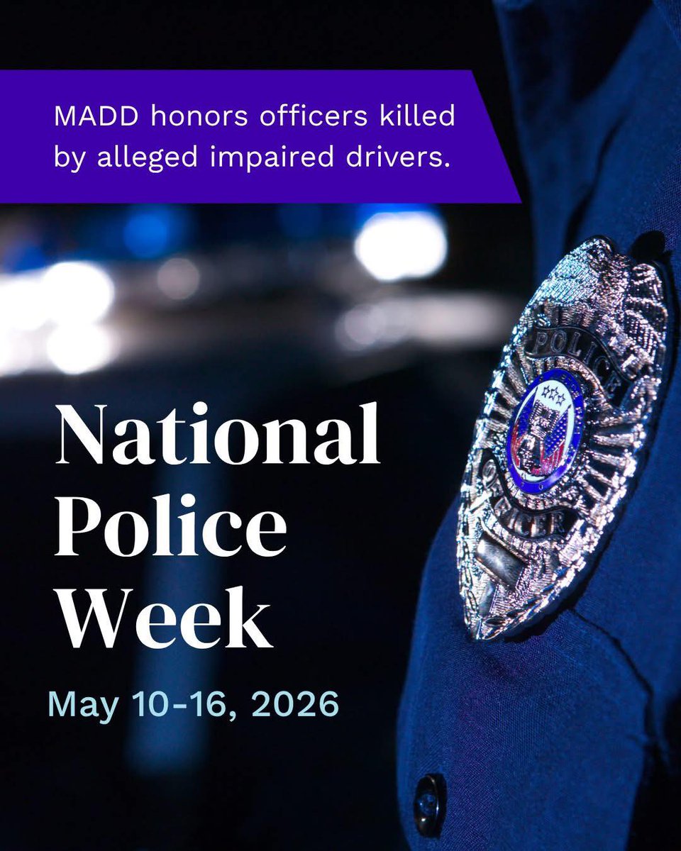 madd_fl's tweet photo. This week we honor those officers who lost their lives in the line of duty and recognize the efforts of every law enforcement officer that works tirelessly to keep our roadways safe from impaired drivers. https://t.co/6iVkux5PHZ