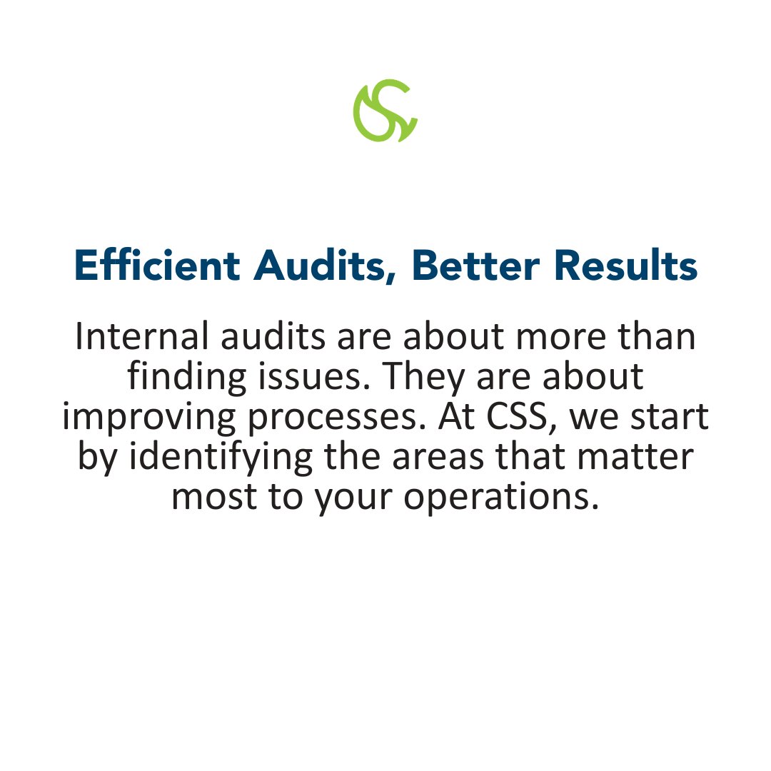 weare_css's tweet photo. Internal audits should do more than check compliance boxes. They should improve processes, uncover opportunities, and drive better results.

At CSS, we help make audits efficient, actionable, and results driven. Visit https://t.co/gvuqAYRlX0 to learn more! https://t.co/PnjZLngJHB