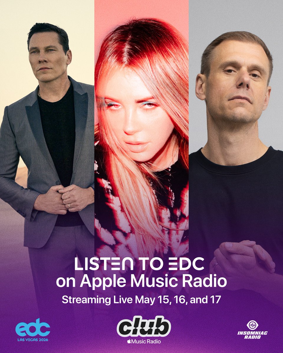 AppleMusic's tweet photo. Can’t make @EDC_LasVegas 2026 this year? We are partnering with the festival to bring you sets simulcasting live on Apple Music Club Radio and replaying for alt timezones - all weekend long 🙏 Look out for our livestream schedule on Friday, Saturday and Sunday. https://t.co/XkHB0aY8UE
