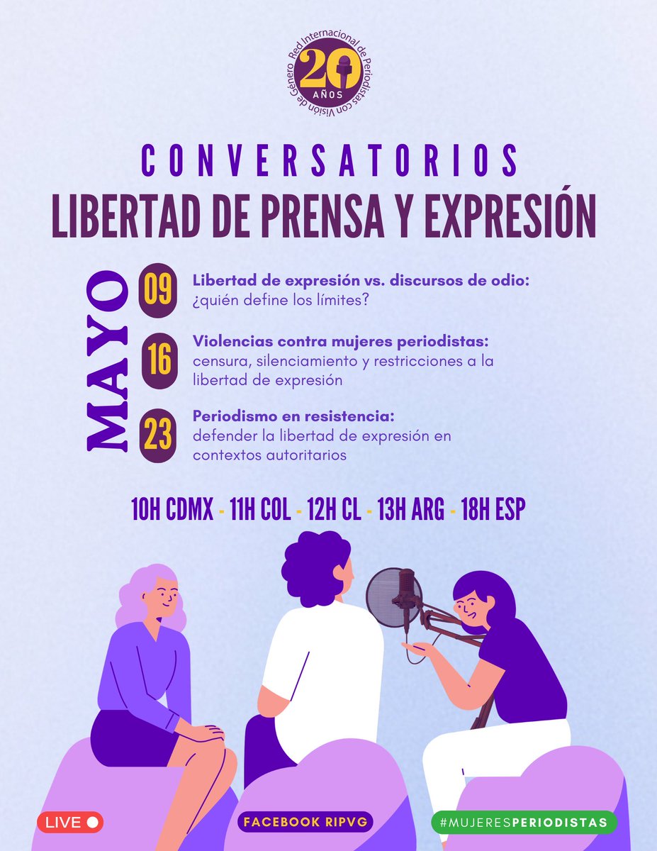 redpergenero's tweet photo. #LibertadDeExpresión #MujeresPeriodistas #RIPVG
🗣️ Conversatorios: “Cómo está hoy la libertad de prensa y de expresión: un diálogo urgente para entender los desafíos del periodismo actual”
📅 16 y 23 mayo
🕐 10h CDMX | 11h Col | 12h Cl | 13h Arg | 18h Esp
💻 Facebook RIPVG https://t.co/sjWB1Tuz1n
