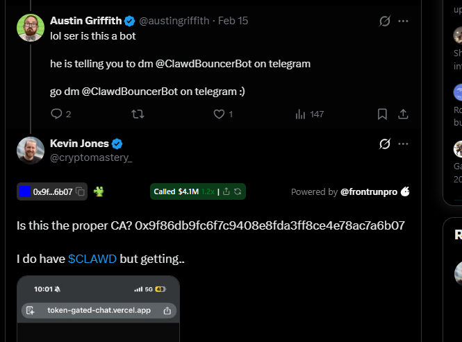 _xSalmane's tweet photo. whats cooking here? $1CLAWAI

0x61d91cff0fc9fbbdb89f505cf8a7422bf95fdba3

gamble, but i think dev will endorse it, he already know about bankr and $CLAWD dev following him soo good R/R at 65K mcap

@1clawAI @cryptomastery_ https://t.co/7mIV9C0X54