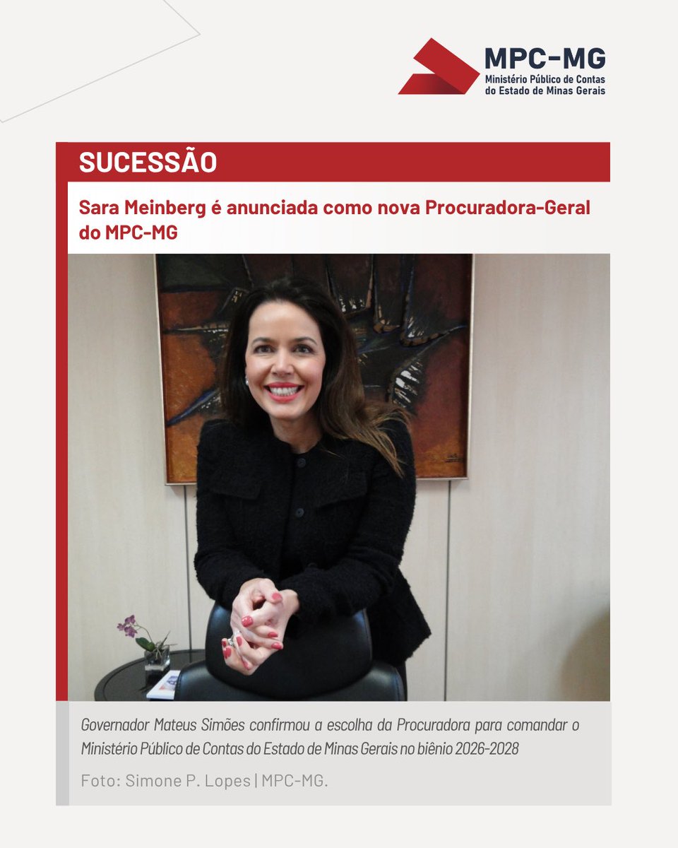 MPC_MG's tweet photo. A nomeação da Procuradora Sara Meinberg para o cargo de Procuradora-Geral do MPC-MG foi publicada no Diário Oficial de Minas Gerais desta terça, 13. A escolha foi realizada pelo Governador Mateus Simões a partir da lista tríplice encaminhada pelo Parquet Especial.

Matéria na bio https://t.co/dA8IiJmFOI