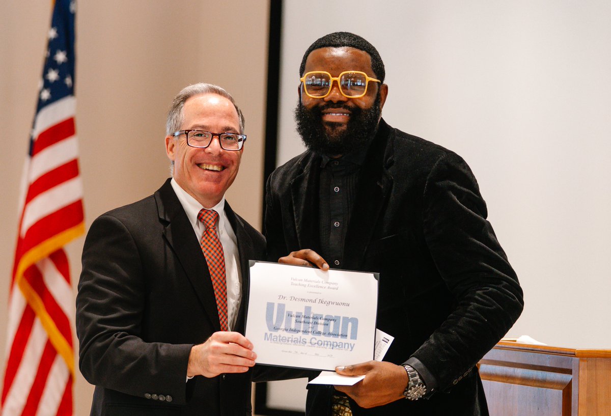 ToccoaFalls's tweet photo. Congratulations to Dr. Desmond Ikegwuonu on receiving the 2026 Vulcan Teaching Excellence Award! 

Read more here: https://t.co/WtxYxc0QB3 https://t.co/o3ibT7Ciih