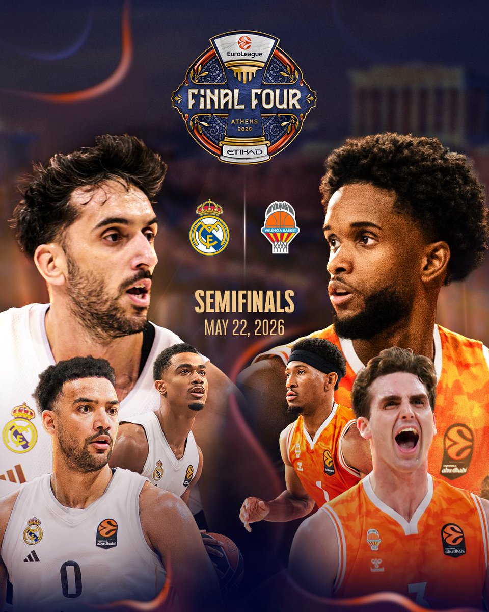 EuroLeague's tweet photo. An all Spanish affair in Athens 🇪🇸 

@RMBaloncesto 🆚 @valenciabasket 🍿 

#F4GLORY https://t.co/6vVSv2puqY