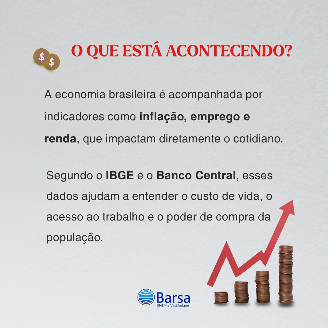 Barsa_ofc's tweet photo. Inflação, emprego e renda fazem parte do dia a dia e também das provas. Entender esses indicadores ajuda a interpretar melhor a realidade e os dados apresentados.
#BarsaNaRede #Economia #Educação #Vestibulares https://t.co/yeX6Ls8hqx