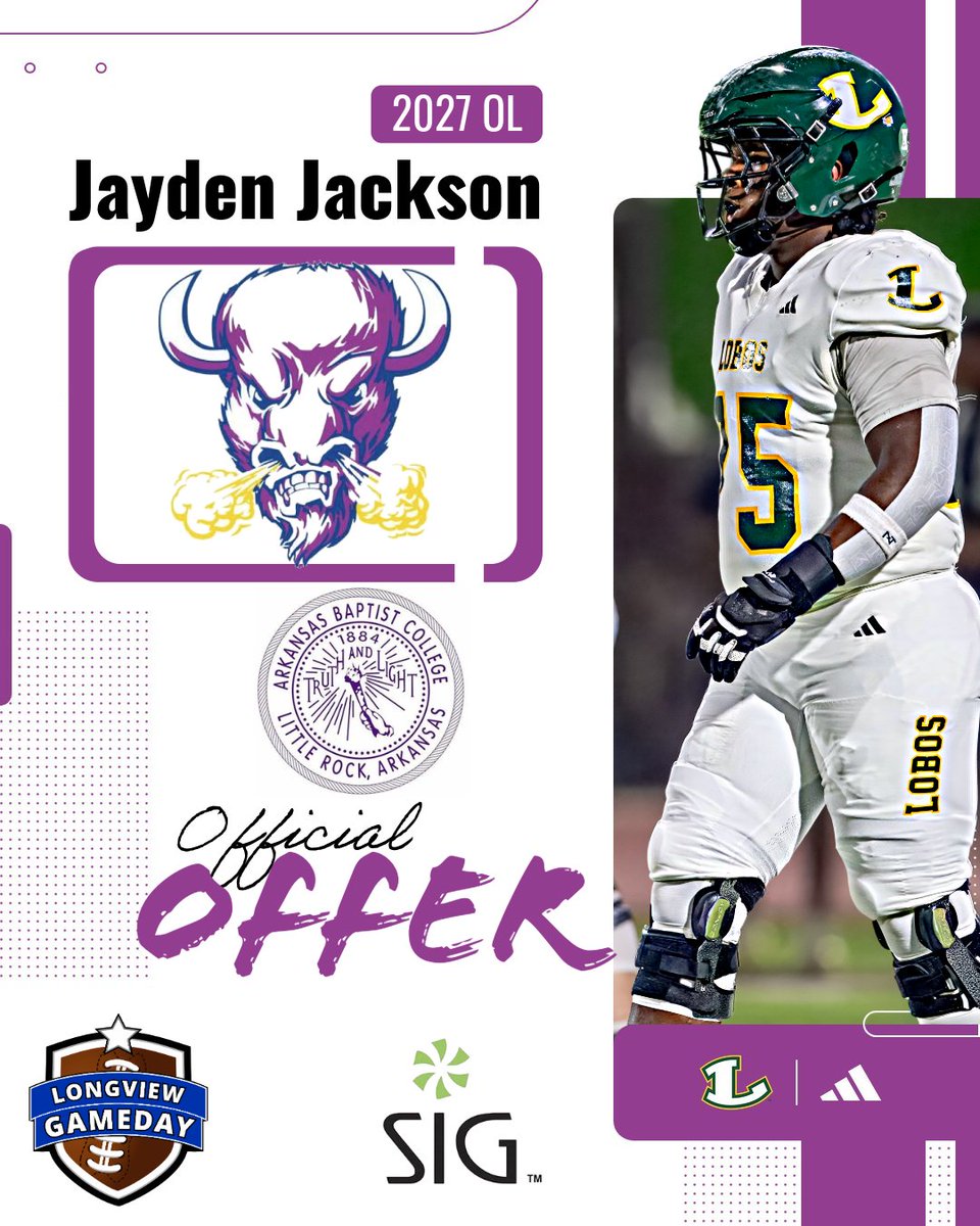 ETX_Gameday's tweet photo. Jayden Jackson has been officially offered by Arkansas Baptist College ! That makes seven offers now for the athletic Lobo OL headed into his Senior Season.

@abc_football @Jay3ee52 @coachbailey_abc @ABC_Buffaloes https://t.co/jBt5Di7BdZ