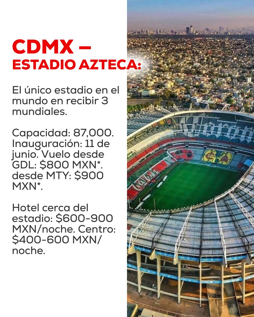 ticket_mx_'s tweet photo. Azteca, Akron, BBVA. 3 estadios. 3 ciudades. Y la inauguración es en CDMX. ⚽ El boleto del estadio es caro. El vuelo entre sedes? Eso sí lo controlas. Link en bio.
 #Copa2026 #FIFA2026 #México #Azteca #ElTri #Guadalajara https://t.co/vnJjV0vRIC