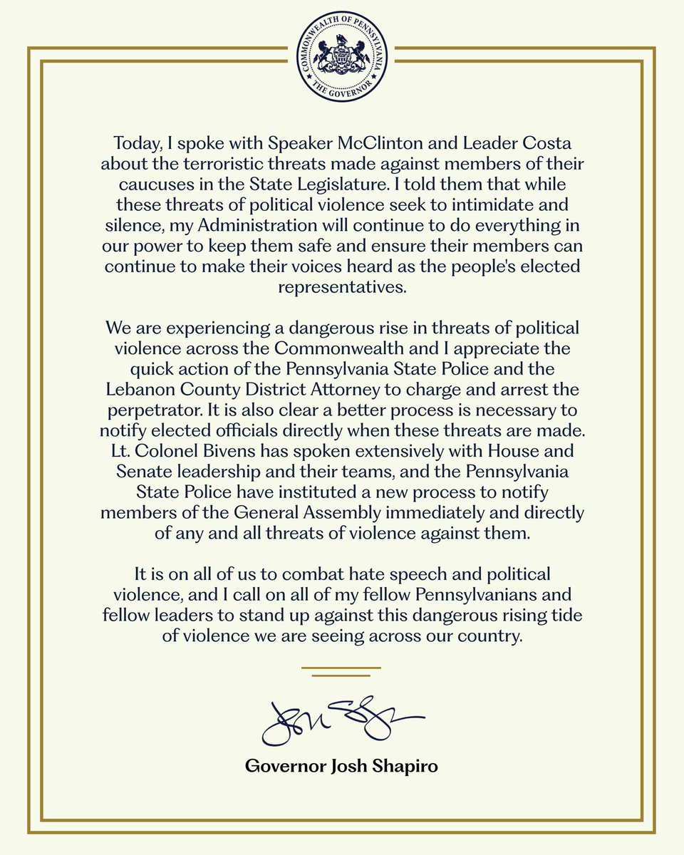 Governor Josh Shapiro tweet media