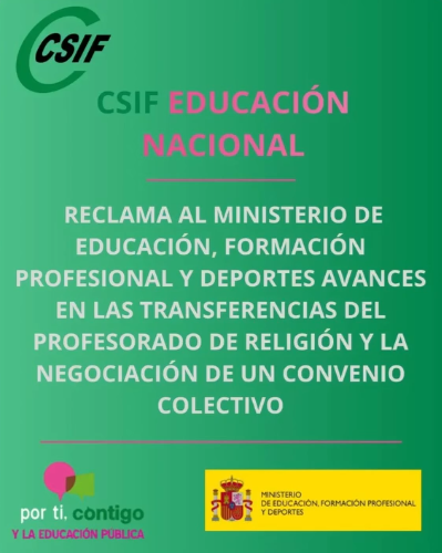 CSIF_ProfesReli's tweet photo. ⚠️ IMPORTANTE⚠️

@csifeducacion  Nacional reclama al Ministerio avances en las Transferencias del profesorado de Religión y la negociación de un Convenio Colectivo.
👇🏻👇🏻
➡️ https://t.co/Nr54VobZhu

#OrgullososDeSerDocentesDeReligión🍏
💚Si tú no te conformas, nosotros tampoco🩷 https://t.co/Qv2KKJjVTt
