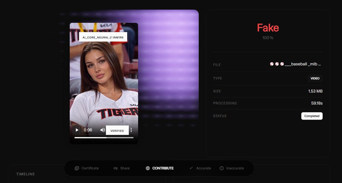 Authen_io's tweet photo. "Deepfakes are getting scary good, but we’re staying one step ahead. 🛡️
​We put our detection tool to the test against the latest viral AI-generated videos (Kling, Sora, etc.), and the results speak for themselves. 100% detection accuracy.
​We are ready to verify any video, no matter how complex the manipulation. The truth shouldn't be a guessing game.
​Check out the full live analysis here:
🔗 https://t.co/JCYkiqDA1F

#Deepfake #AI #CyberSecurity #Authen