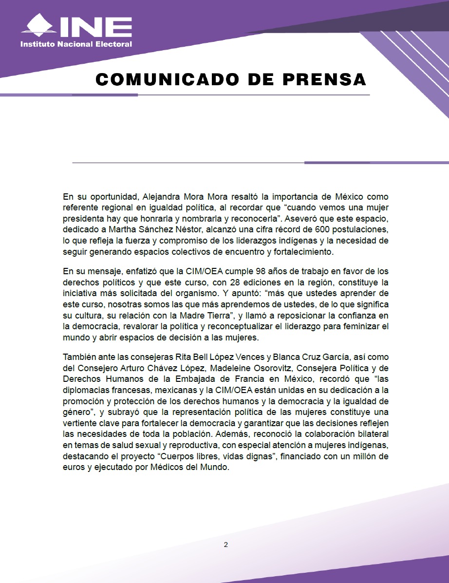 INEMexico's tweet photo. #BoletínINE 📄| Curso de Alto Nivel para Mujeres Indígenas “Martha Sánchez 
Néstor” reúne a más de 110 mujeres indígenas de todo el país para fortalecer su presencia en la vida política de México. 🇲🇽

🔗Más información: https://t.co/HDH7CBq9Ah https://t.co/aRJacZkyfT