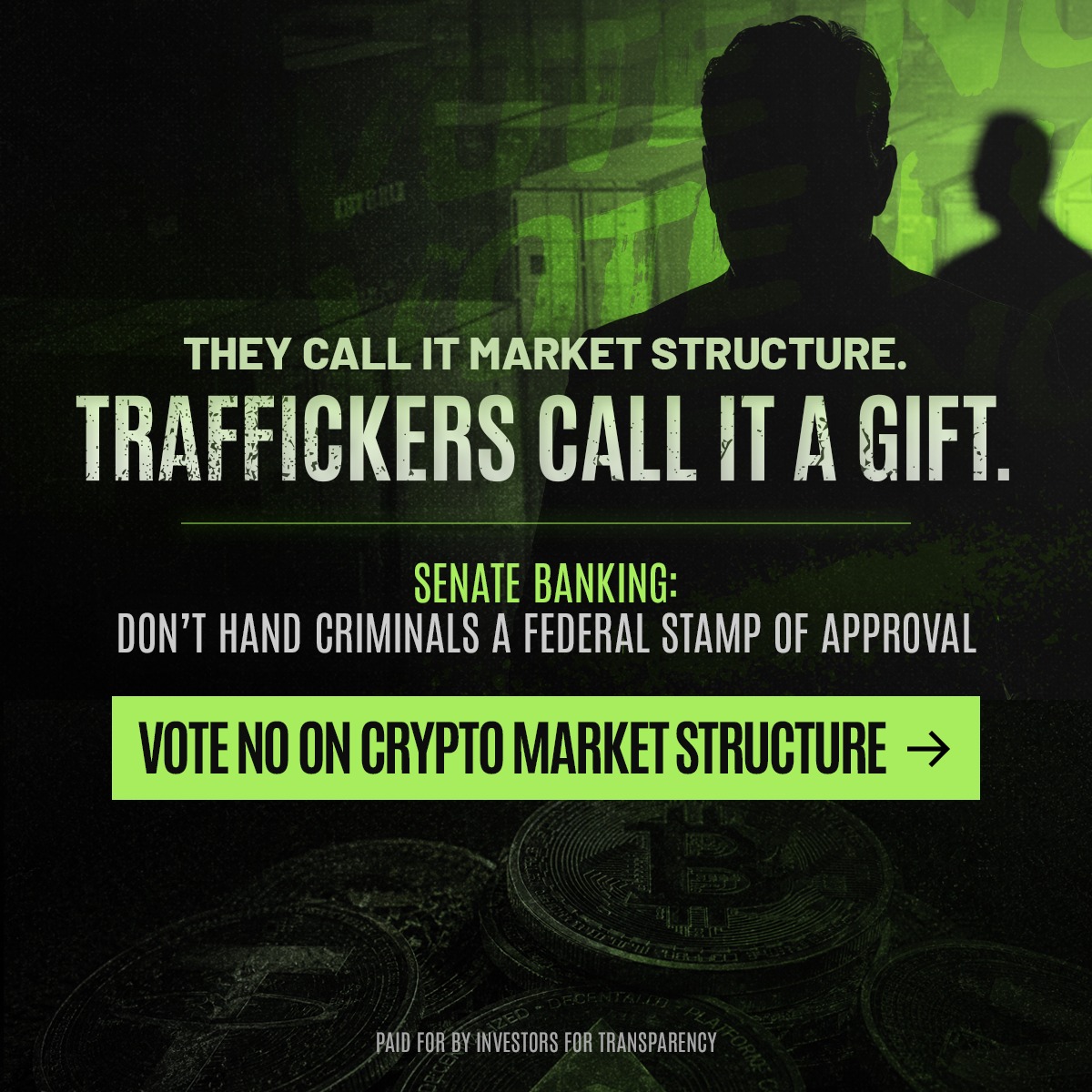 USTransparent's tweet photo. Investor confidence isn't built on hype, it's built on transparency and accountability. That's what brings everyday Americans into crypto markets and why Congress must demand core protections in any crypto legislation.

Tell @BankingGOP/@SenateBanking lawmakers: HOLD THE LINE.