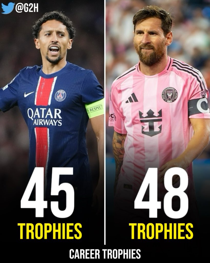 G2H29341650's tweet photo. 🆕🚨Career Trophies Won:

🇧🇷 Marquinhos : 45🏆
🇦🇷 Lionel Messi : 48🏆

Messi’s record is slipping away🥶 https://t.co/IuzS7PIAiB