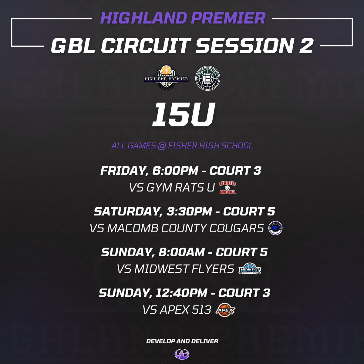HighlandPremier's tweet photo. Schedule for @GBLHoopsCircuit Session 2 in Indianapolis, IN. https://t.co/skgOs44X3u