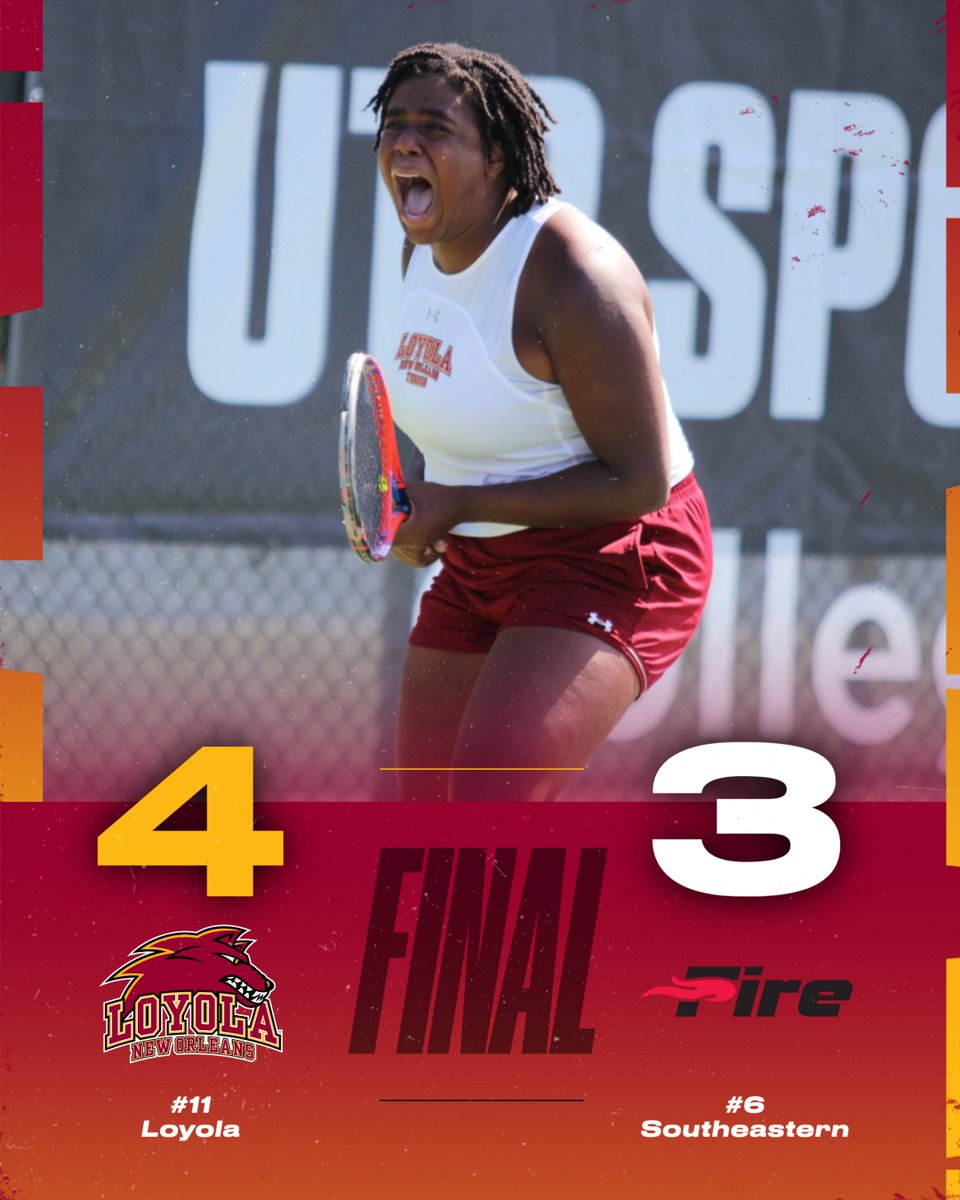 LoyolaWolfPack's tweet photo. Avery Frierson toughed out a 3-set win to clinch the match as the Wolf Pack upset No. 6 seed Southeastern!

#GeauxPack https://t.co/B4HwN6TYdT