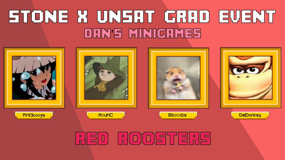 SDGGamenights's tweet photo. INTRODUCING THE RED ROOSTERS 
Watch them play on Saturday may 23rd at 10am EST!
@RNGbooga AxuMC Blcxxise and DelDonkey! https://t.co/VRxv8ycYyP