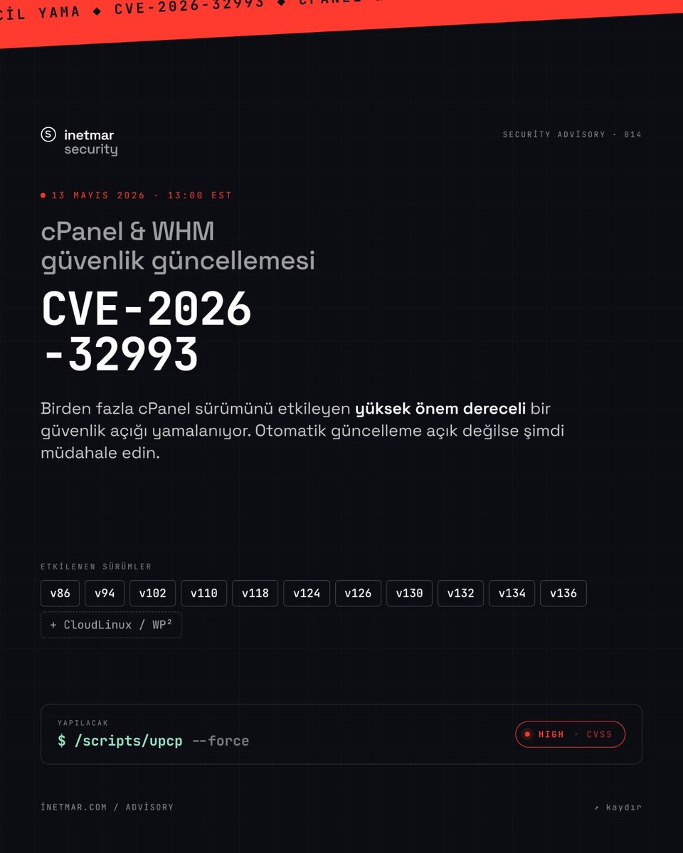 dtosun's tweet photo. Yeni güncelleştirme yayınlandı. #cpanel #whm #security #siber #inetmar https://t.co/CPH0Ean2pL