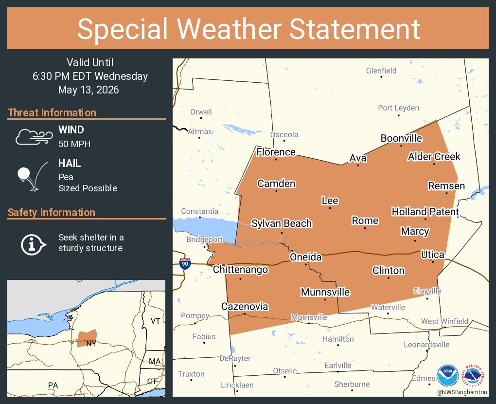 A special weather statement has been issued for Utica NY, Rome NY and ...