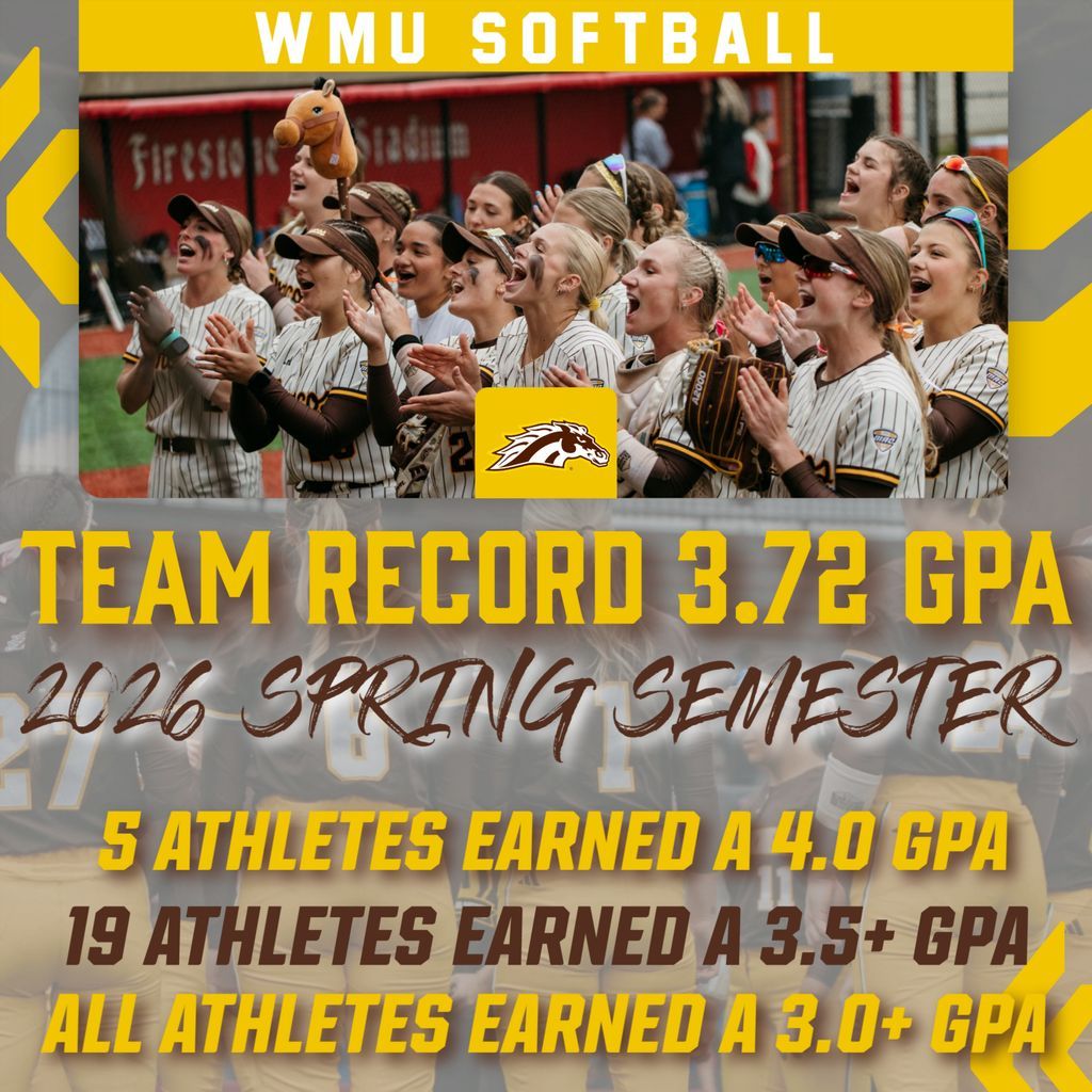 WMUSoftball's tweet photo. Setting records on the field &amp; in the classroom 🏅 

While competing for a championship, Bronco softball had a record-setting GPA during the 2026 spring semester!
#BroncosReign🐎 https://t.co/tv24XRhoS0