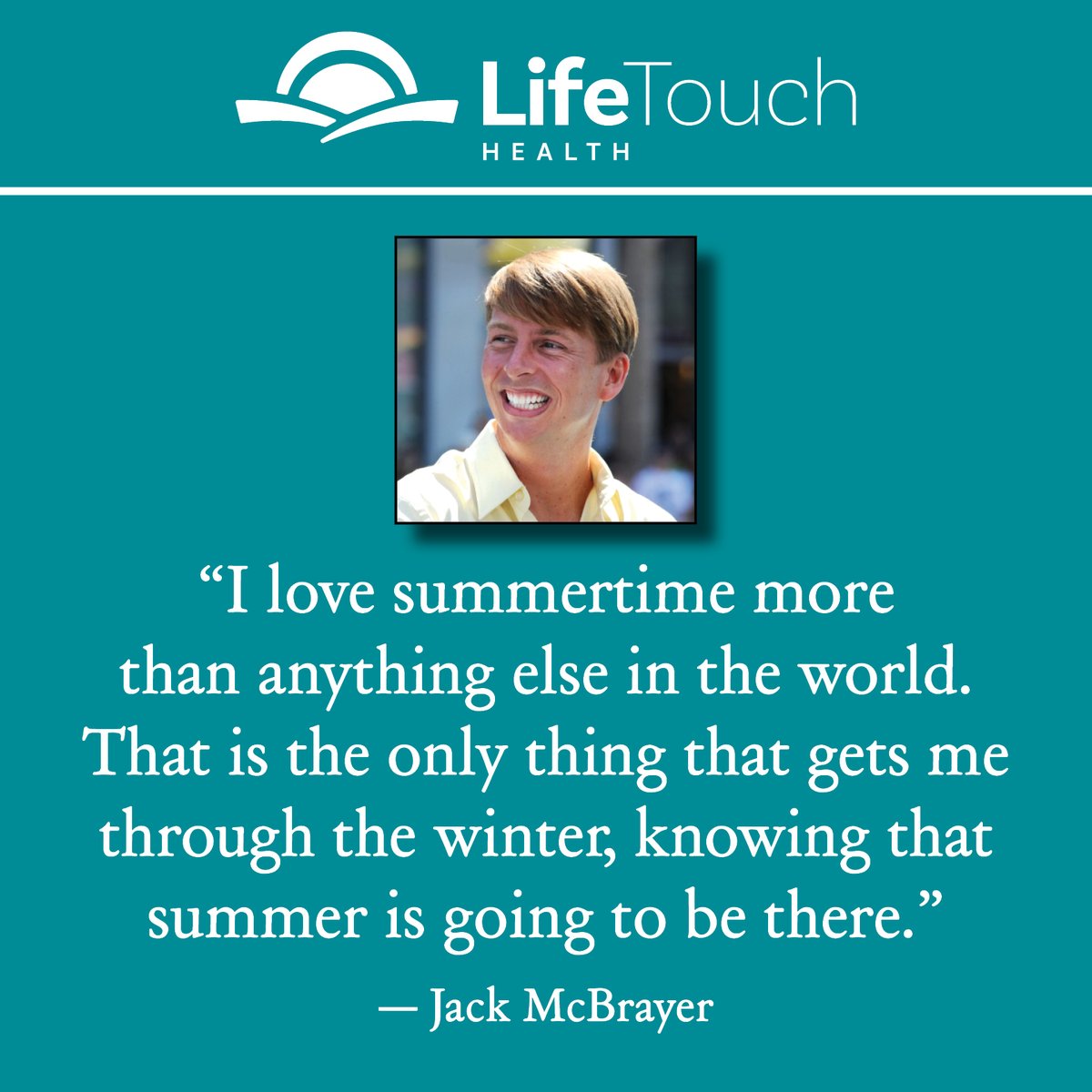 LifeTouchHealth's tweet photo. As we mark the unofficial start of summer, here are thoughts from “30 Rock” actor Jack McBrayer. What’s your favorite season? Please share it (and why) with us in the comments! #Summertime #SummerIsComing #QuestionOfTheDay https://t.co/HF1Scd7PEs