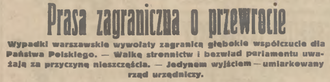 MaciejCuprys's tweet photo. Przewrót majowy opisywany był też szeroko na łamach polskojęzycznej prasy żydowskiej. Na przykład warszawski dziennik „Nasz Przegląd” opisywał w szczegółach przebieg trwających walk. Natomiast w krakowskim „Nowym Dzienniku” możemy znaleźć krótki przegląd tego, co o zamachu majowym sądziły i pisały gazety w Wiedniu i Berlinie.
Zapraszam na krótki wątek. 🧵
17 maja 1926, krakowski Nowy Dziennik cytował opinię prasy niemieckojęzycznej na temat zamachu Józefa Piłsudskiego. (pisownia orginalna) 
„Prasa wiedeńska śledzi z bardzo żywem zainteresowaniem przebieg wypadków Polsce, przyczem informacje jej są, mimo przerwania połączeń z zagranicą, na ogół dość dokładne”