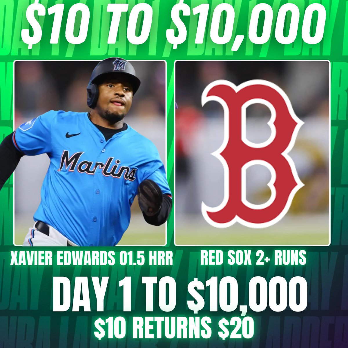 10to10k_'s tweet photo. ⚾️ Day 1: To $10,000 Ladder Challenge  
 
⭐️Xavier Edwards Over 1.5 HRR 
⭐️BOS Red Sox 2+ Runs

🪜My Model Love This Matchup. Let's Get Us A Winner Today!

❤️🔁LIKE + REPOST TO CLIMB THE LADDER. LET'S GOOOOOOO!!!!!! https://t.co/hnwIwma8dA