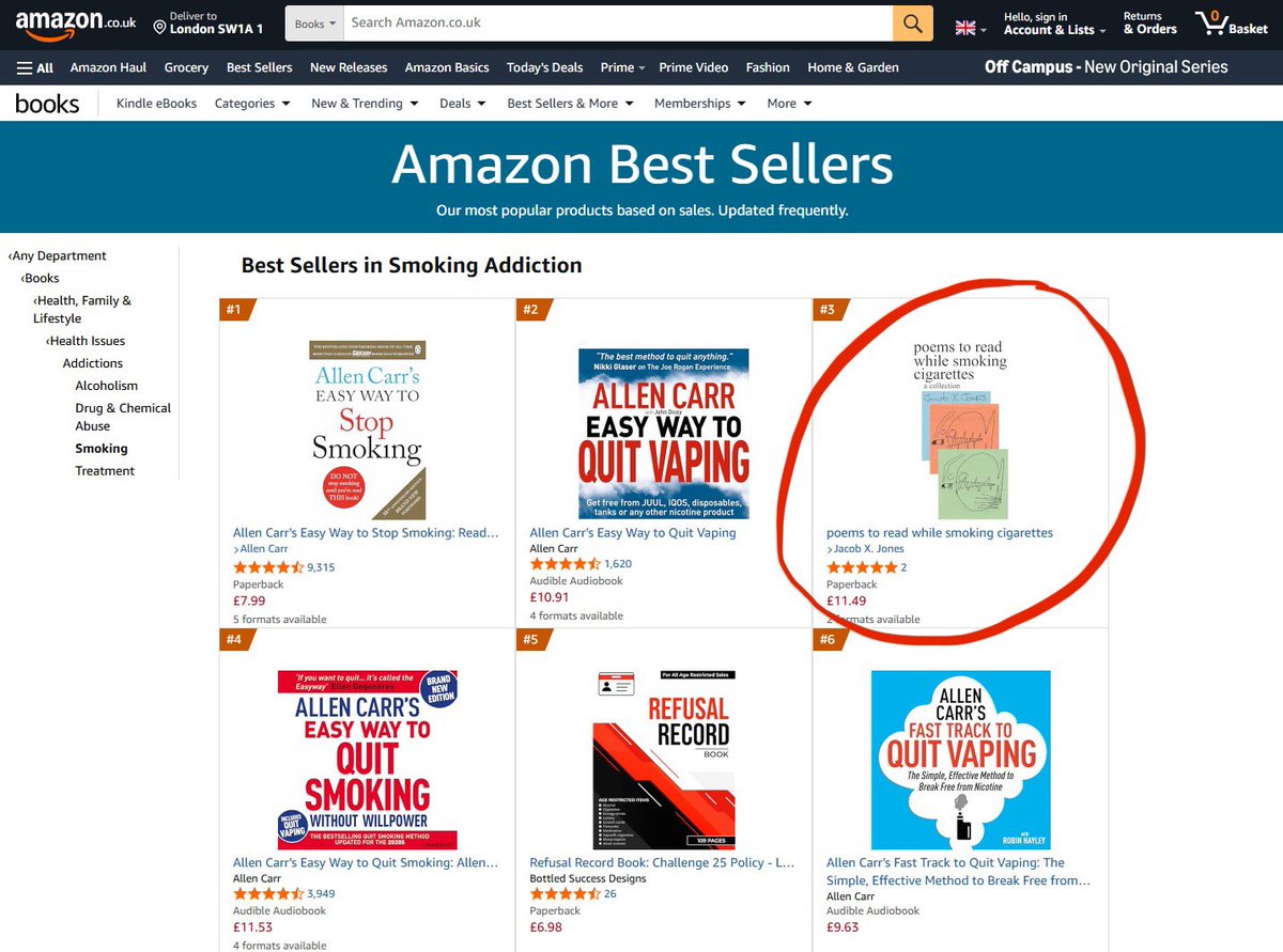 jacobfuknjones's tweet photo. My book is currently #3 on Amazon UK in the "Smoking Addiction" category!

This is kinda crazy. Thanks so much for all the support! https://t.co/9sq14nJajK