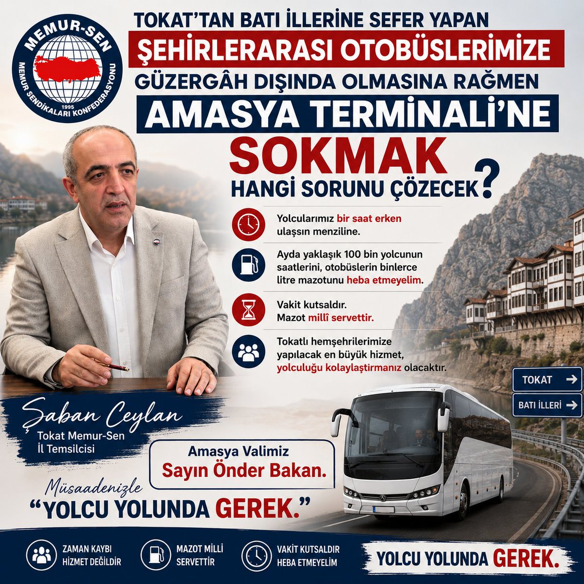sabanceylan60's tweet photo. #Amasya Valiliğimizin aldığı karar Tokat ve Amasya'ya ne katar. 

Tokat’tan batı illerine sefer yapan şehirlerarası yolcu otobüslerimize, güzergah dışında olmasına rağmen Amasya Terminali’ne girme zorunluluğu getirmekle hangi sorunu çözeceksiniz?
Amasya trafiğine de zarar bu uygulamanızı değiştirin lütfen. 
Ayda 100 Bin yolcunun 1 saatine, otobüslerin binlerce litre mazotuna kıymayın. Vakit kutsaldır. Mazot Milli servettir. 
Heba etmeyin. 
Bir çoğu memur öğrenci çocuk kadın. Yaşlısı var hastası var.
Tokat yolcularına bir hizmetiniz olacaksa en iyisi bu Sayın Valim @OnderBakan müsaadenizle "Yolcu yolunda gerek".

@AmasyaValiligi @tokatvaliligi @MemurSen_Tokat @topcamcomtr @TokatSeyahatAS @CilezHasan @AvMustafaArslan @dtcuneytaldemir