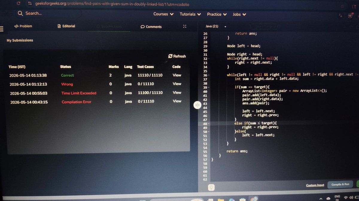PlacementDiary's tweet photo. Day 99✅

DSA:
Delete All Occurrences of X in DLL
Find Pairs with Given Sum in DLL

Aptitude:
Percentage (remaining ques)
Started Profit &amp; Loss

English:
Talked with a friend  
Shadowing practice

Development:
Types of Interfaces  
Exception Handling

#Day99 #LearningInPublic https://t.co/IfAj3E1Ex0