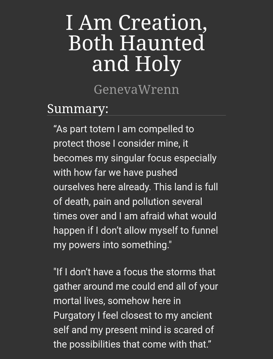 GenevaWrenn's tweet photo. I Am Creation, Both Haunted and Holy
✨q!Foolish &amp; q!Phil, q!Foolish &amp; q!Jaiden, BOLAS🔴
✨11.8k W.C.
✨q!Foolish &amp; q!Phil-centric
✨#QSMP1 Purgatory 
✨q!Foolish's Totem powers awaken with a vengence during Purgatory and he nearly loses himself to the chaos.
Fic link below; https://t.co/li6n3Cd14s