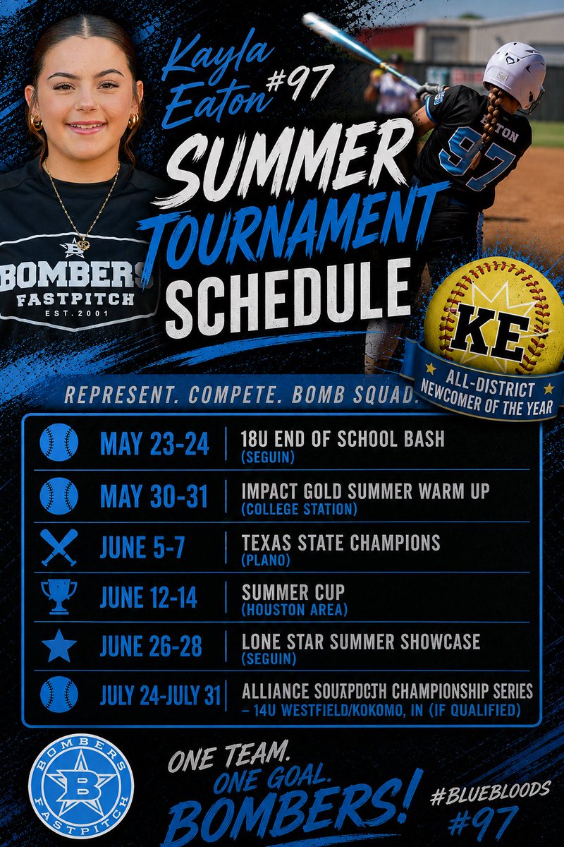 KaylaE2029's tweet photo. Summer tournament schedule! https://t.co/kAQM1CHMG0