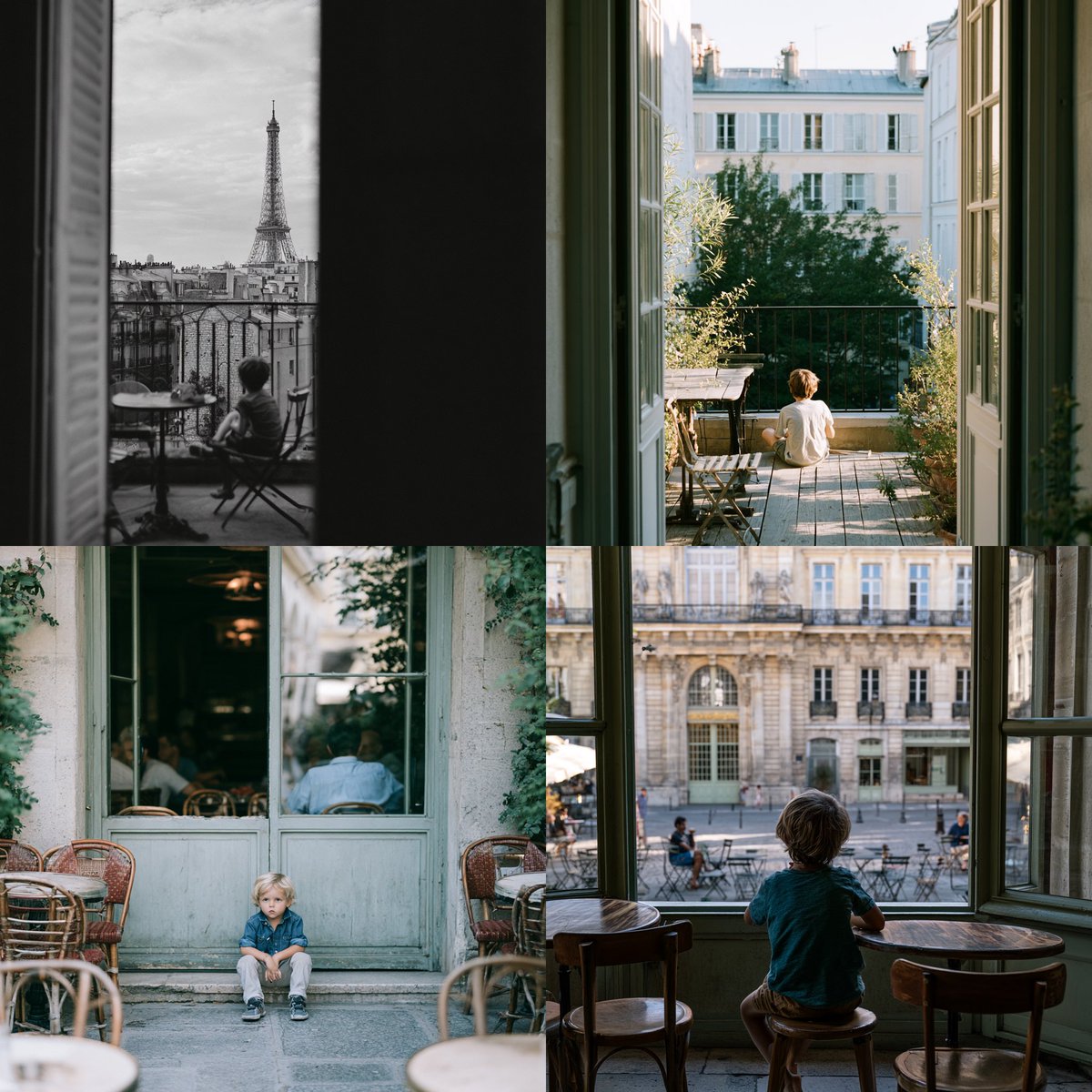 javiertw's tweet photo. Peripheral framing of a kid sitting on a terrace in Paris --v 8.1 #Midjourney #Aiart https://t.co/m0fpMJgb8s