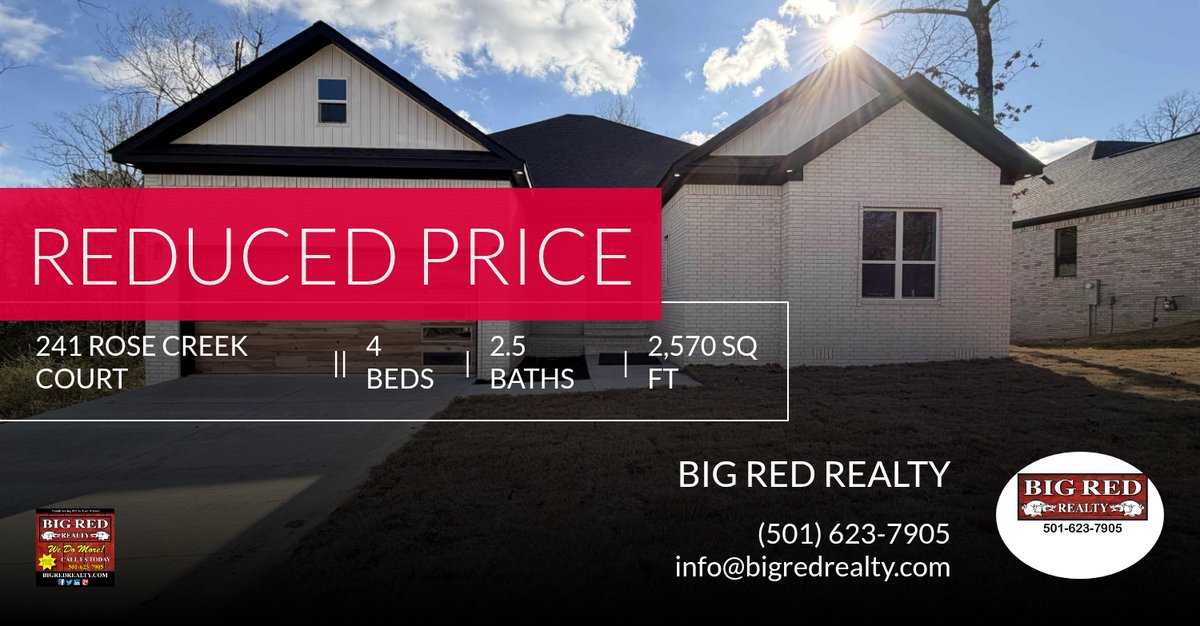 BigRedRealty's tweet photo. 📍 Reduced Price 📍 This recently reduced home at 241 Rose Creek Court in Hot Springs won't last long, so, don't wait to set up a showing! Reach out here or at (501) 623-7905 for more information! https://t.co/j3jE9v0ioZ https://t.co/rWoGJqPLBG
