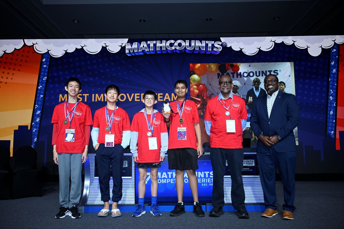 MATHCOUNTS's tweet photo. Congratulations to Team Arkansas for winning the award for Most Improved! The Most Improved Team award is given to the team with the highest improved team score compared to their average score in the last ten years. Read more about the top scorers at https://t.co/My9259Gx2W. https://t.co/3OT30EFuVF