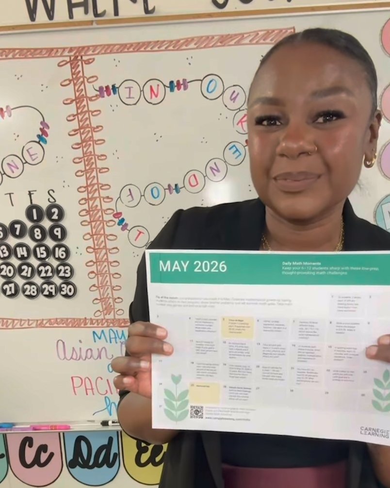 carnegielearn's tweet photo. The final days of the school year are pure survival mode, but you still want your students practicing meaningfully, right?

Enter our FREE May Daily Math Moments Calendar for K-12!

👉 Download by signing up for the https://t.co/Nn7RQCffk4 community.

🎥: learningwithlia https://t.co/SMwyFZnFeS