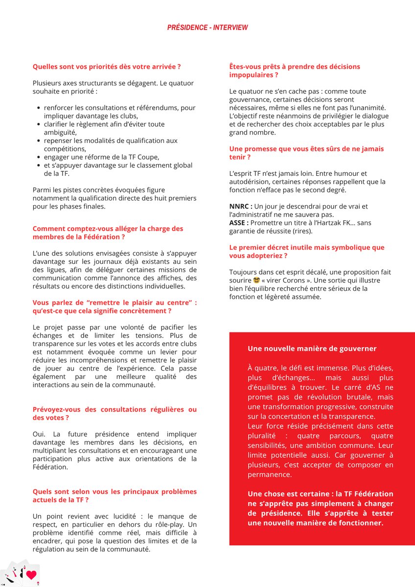 Theteam_TF's tweet photo. [EXCLUSIF] Le quator de la future présidence a répondu à toutes nos questions ❤️♠️♦️♣️

Une interview à découvrir sans attendre dans les colonnes de The Team 👇 https://t.co/j26z5XmfHN